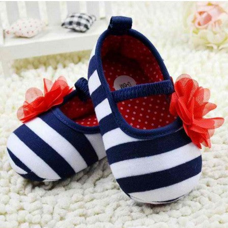 Stripe Flower Crib Shoes Soft Sole Baby Shoes